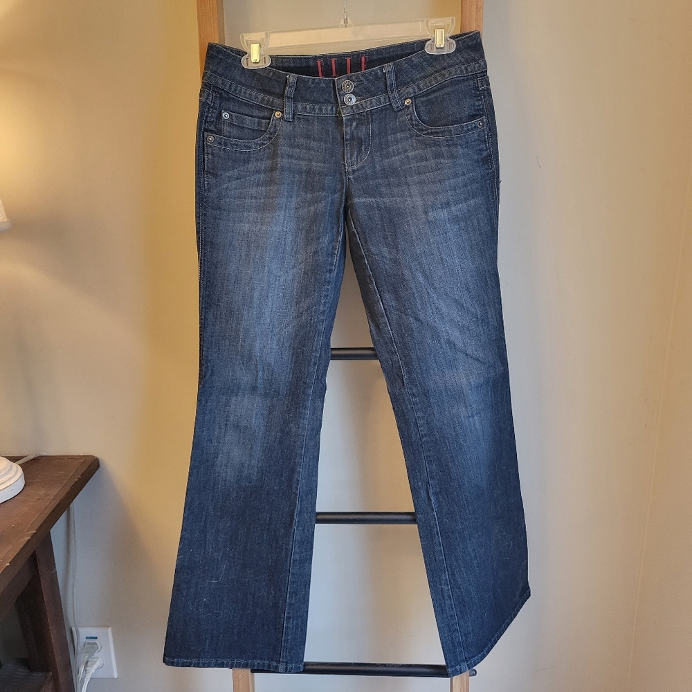 VINTAGE ELLE DARK DENIM WITH WHITE SILVER STITCHING BOOTCUT JEANS 4R